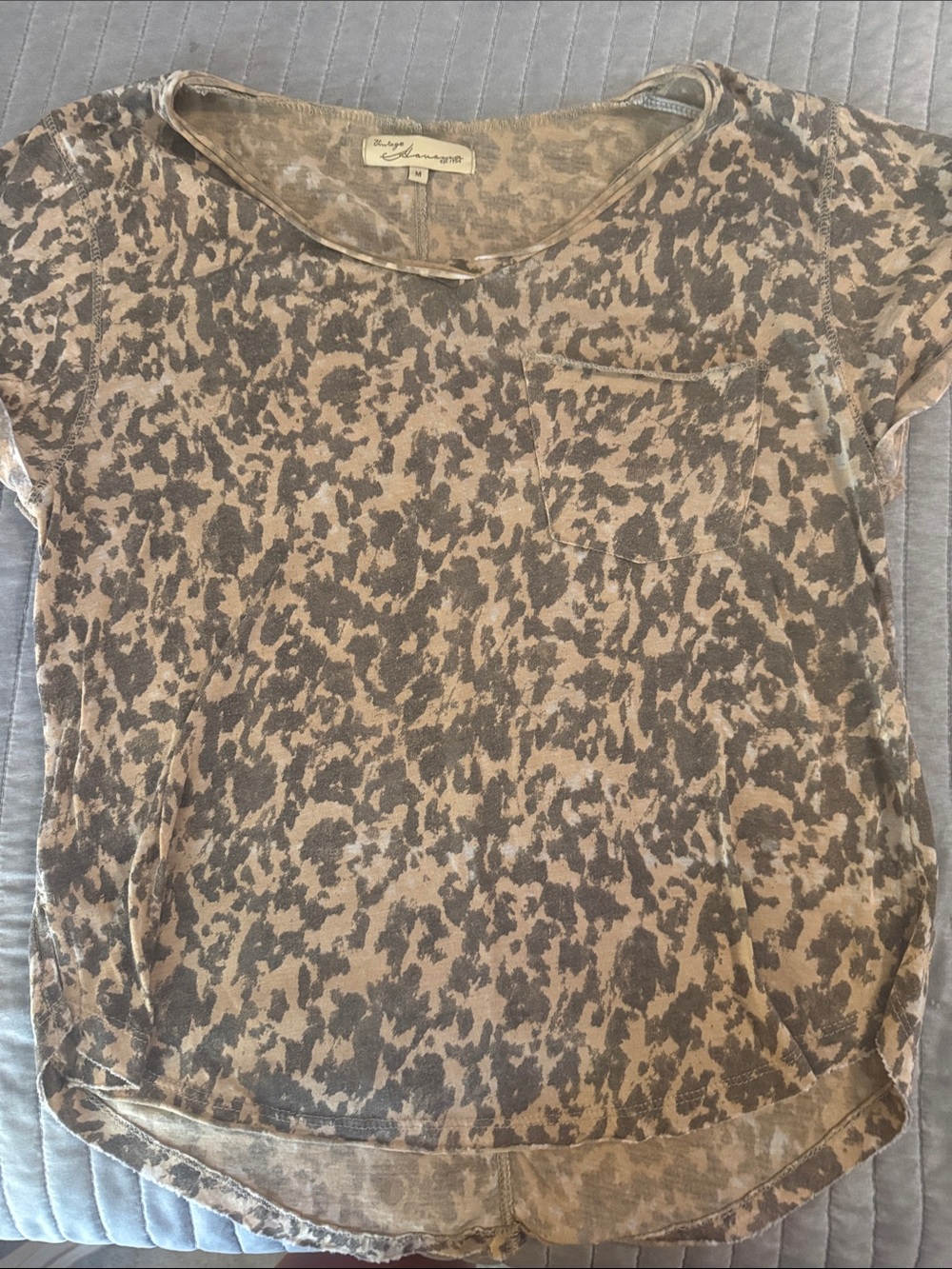 Washed Leopard-Print Short Sleeve Pocket Tee - Brown